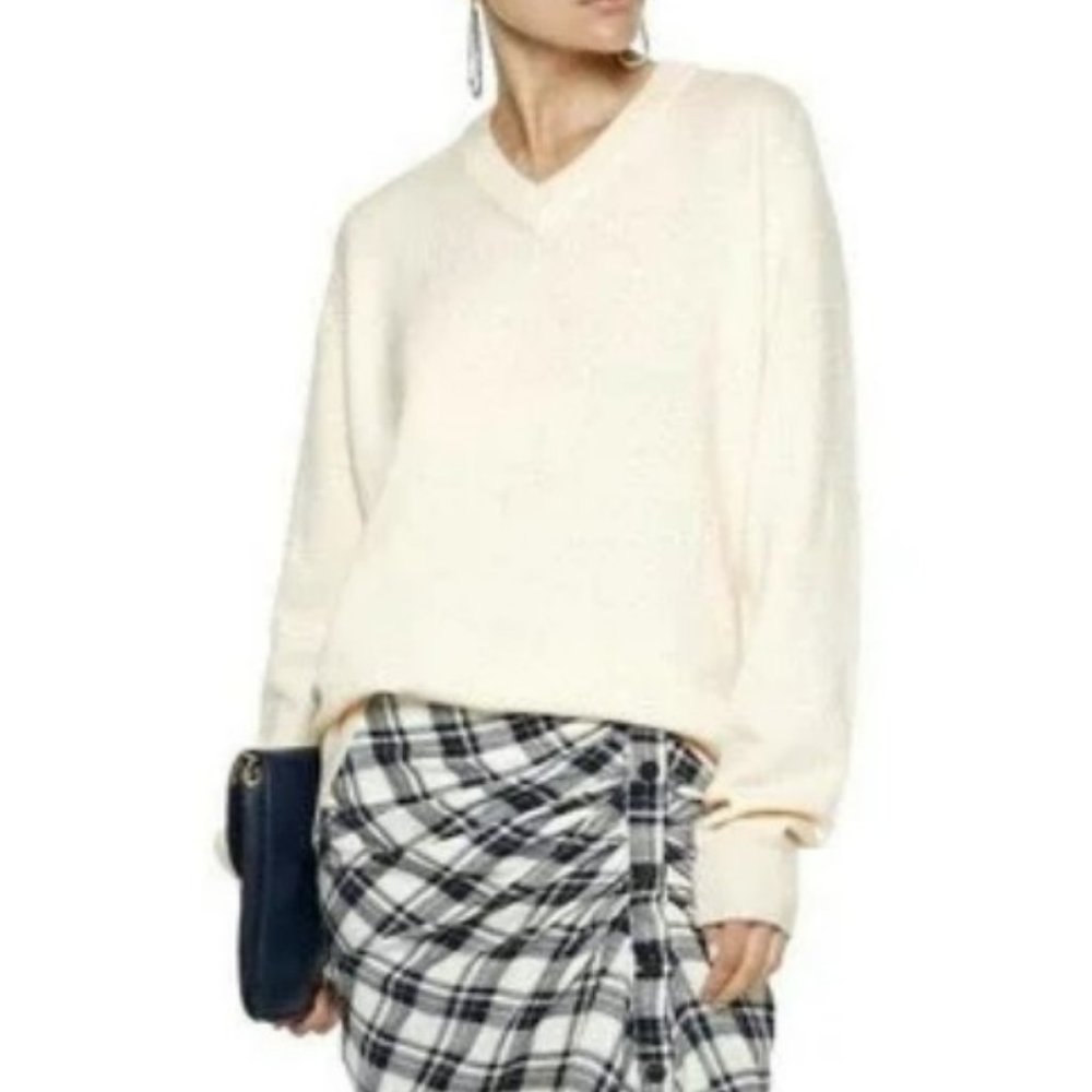 Maje Metro v neck wool blend sweater cream long sleeve